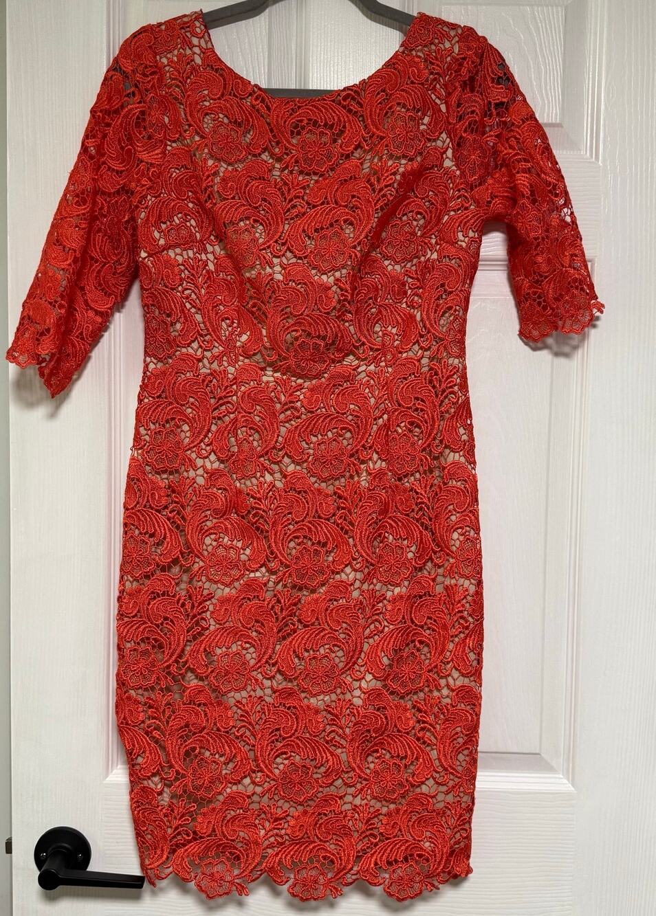 Eliza J Women's Orange Floral Lace V-Back Dress Size 6